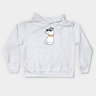 white cartoon dog with sunglasses and a yellow collar Kids Hoodie